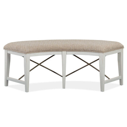Heron Cove Chalk White And Dovetail Grey Upholstered Curved Bench