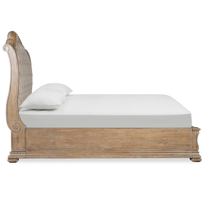 Marisol Fawn Queen Upholstered Sleigh Storage Bed