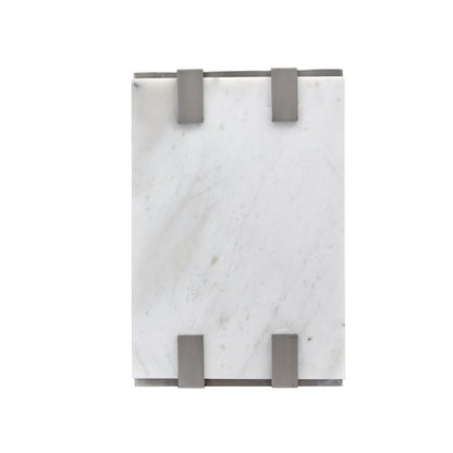 Pearl White And Roasted Almond And Brushed Platinum Rectangular Accent Table