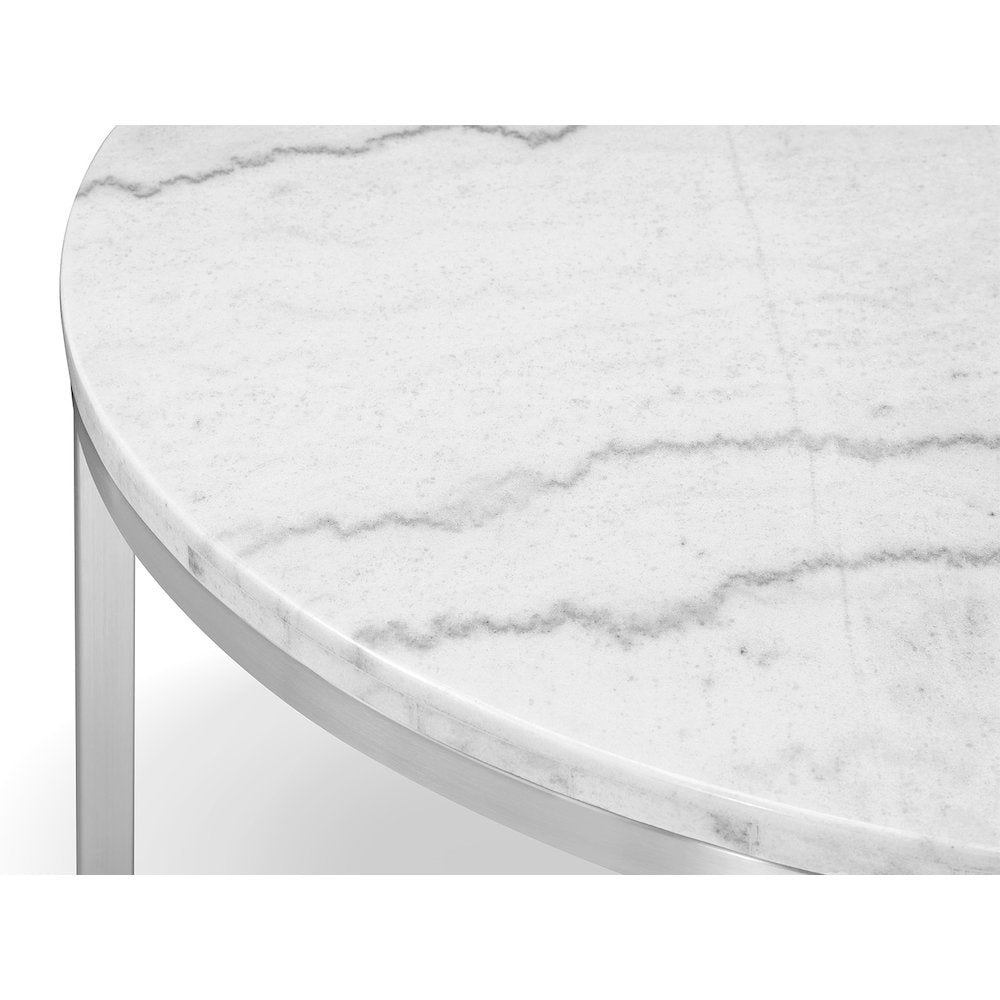 Esme White Marble And Brushed Nickel Round Cocktail Table