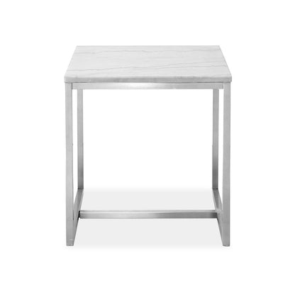 Esme White Marble And Brushed Nickel Rectangular End Table