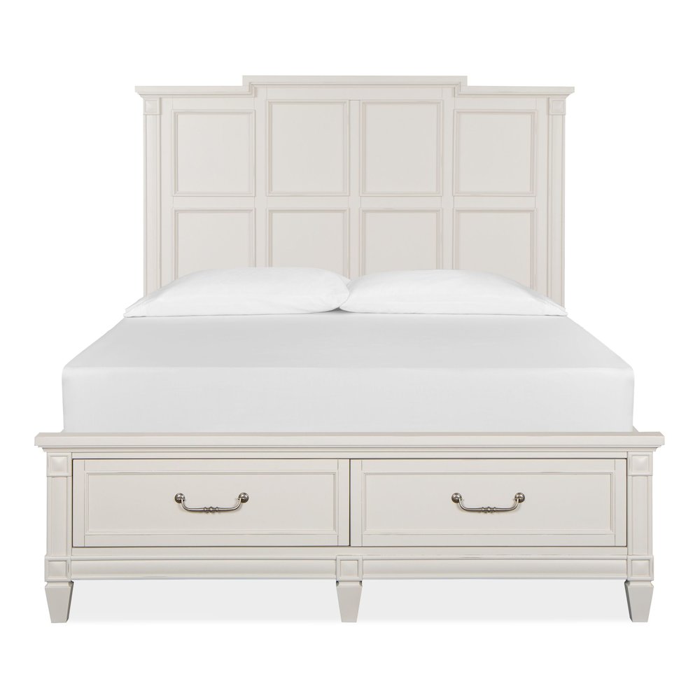 Willowbrook Egg Shell White With Slight Rub Through Queen Panel Storage Bed