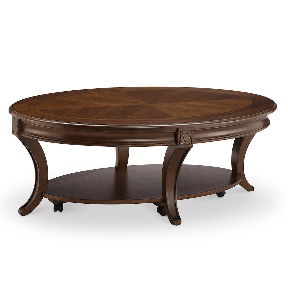 Winslet Cherry Oval Cocktail Table With Casters