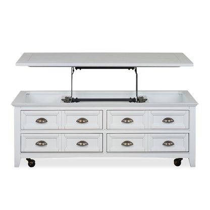 Heron Cove Chalk White Lift Top Storage Cocktail Table With Casters