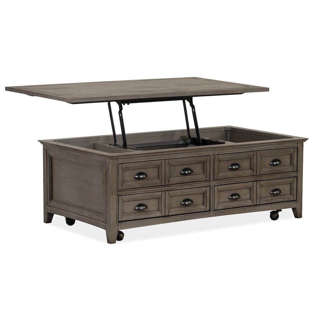 Paxton Place Dovetail Grey Lift Top Storage Cocktail Table With Casters