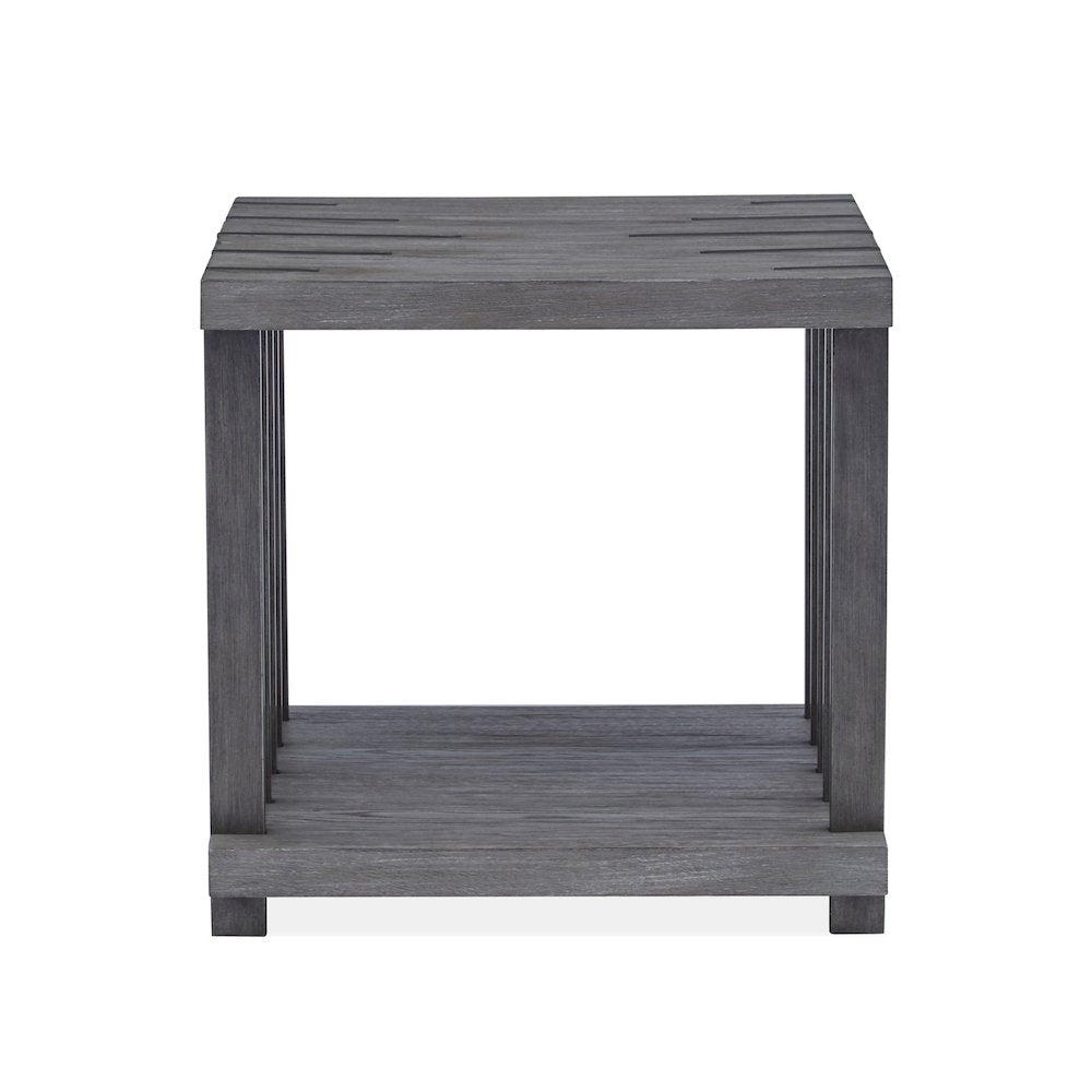 Eldridge Weathered Gravel And Satin Bronze Rectangular End Table