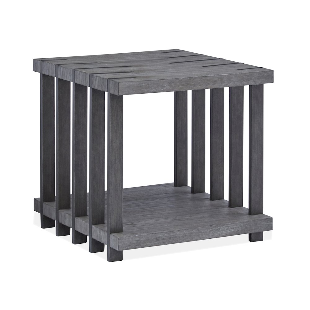 Eldridge Weathered Gravel And Satin Bronze Rectangular End Table