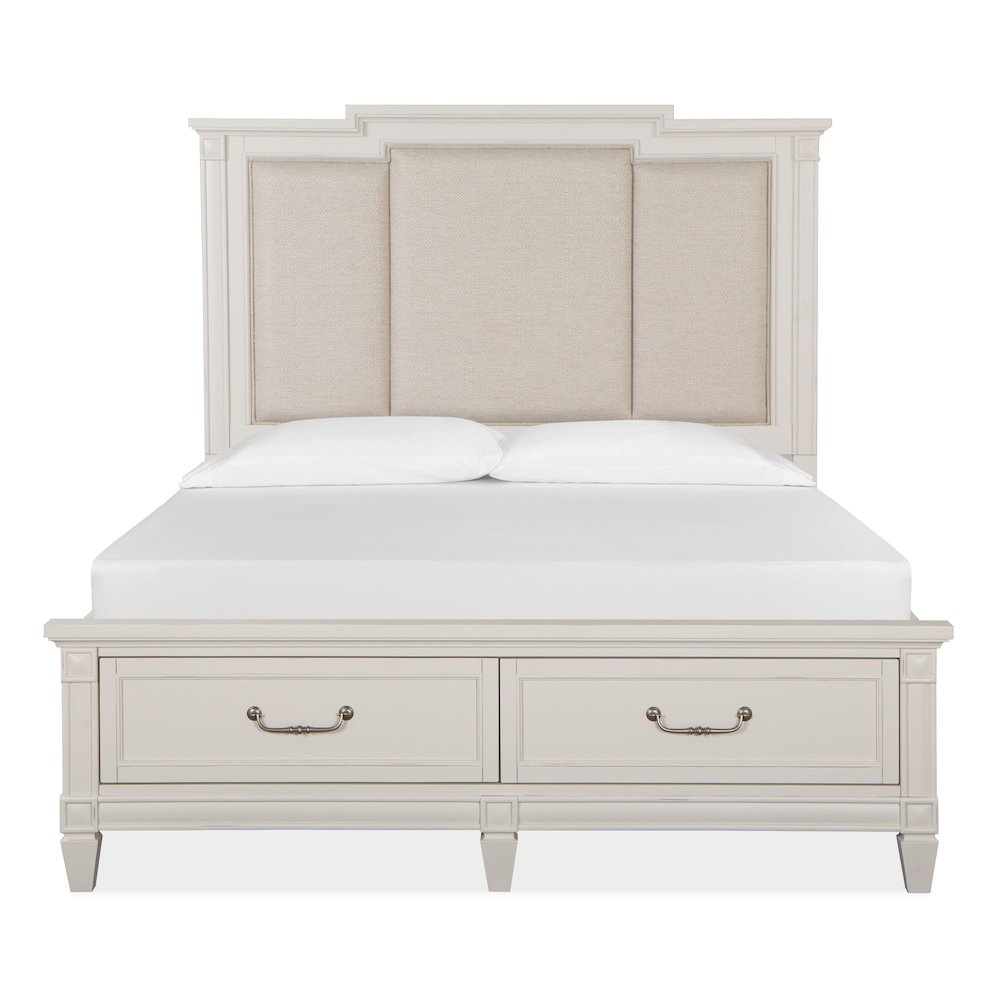 Egg Shell White With Slight Rub Through Queen Panel Upholstered Storage Bed