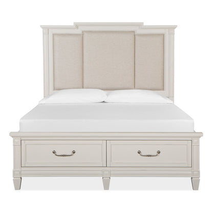 Egg Shell White With Slight Rub Through Queen Panel Upholstered Storage Bed
