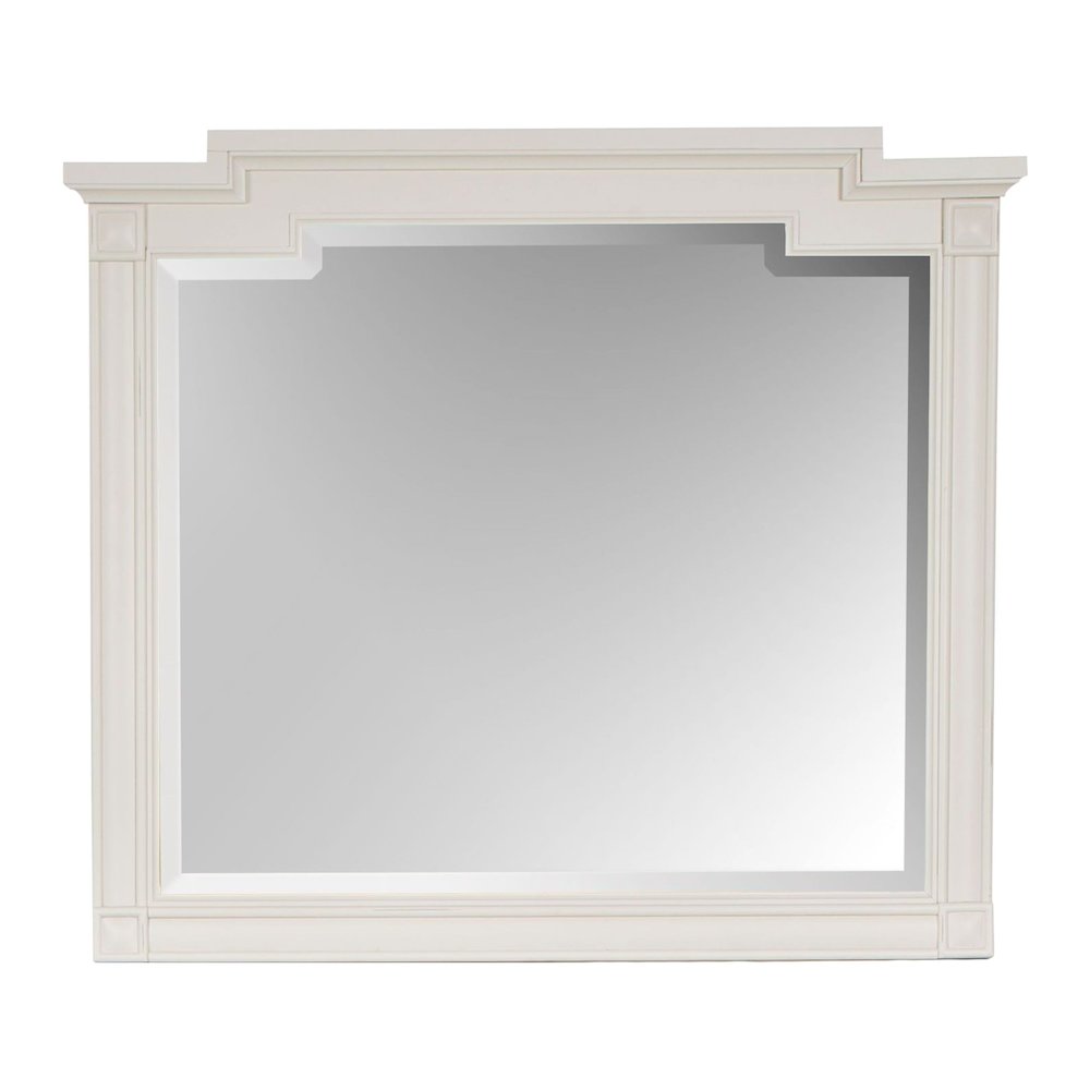 Egg Shell White With Slight Rub Through Drawer Dresser With Landscape Mirror