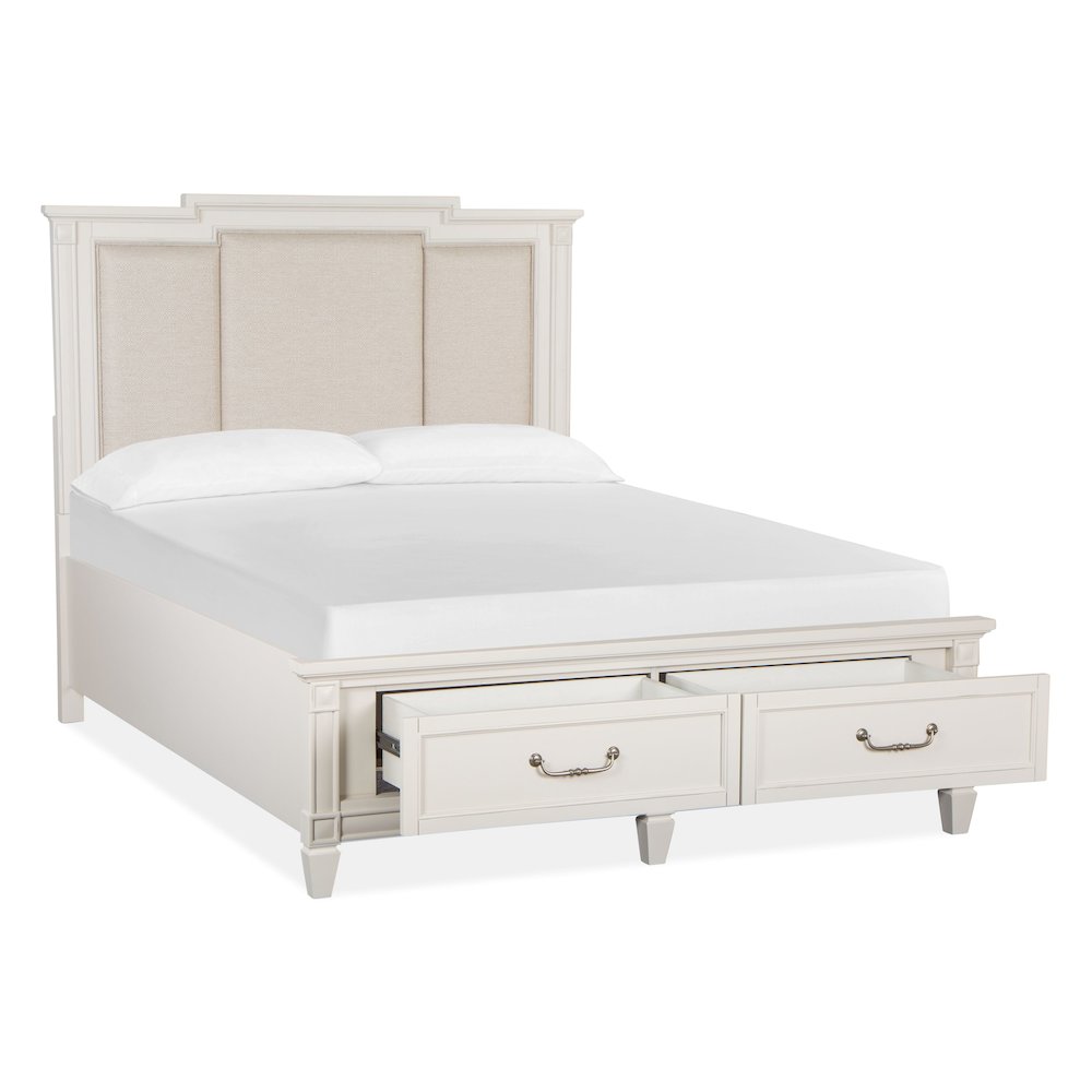 Egg Shell White With Slight Rub Through Queen Panel Upholstered Storage Bed