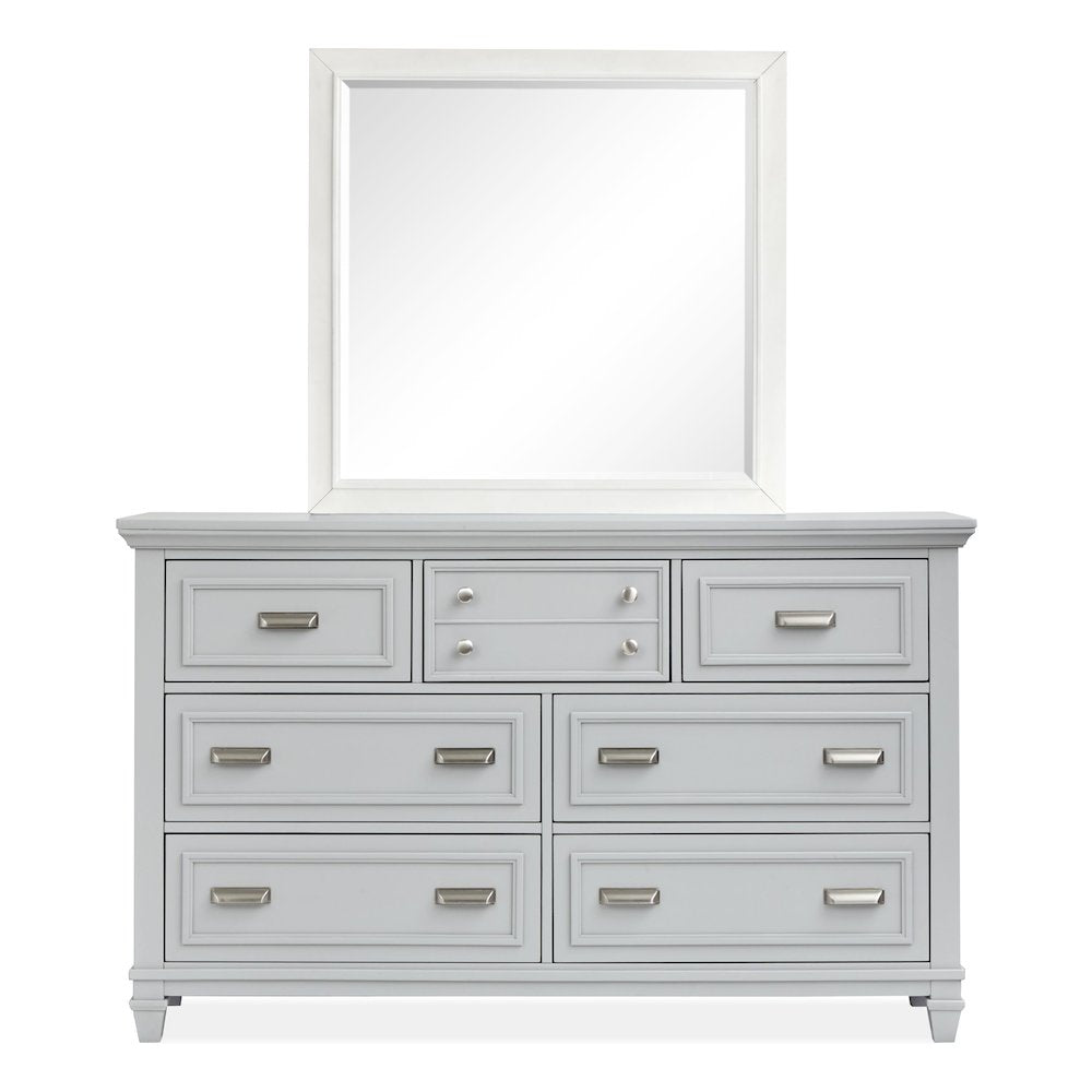 Harbor Gray And White Dove Grey Drawer Dresser With White Landscape Mirror
