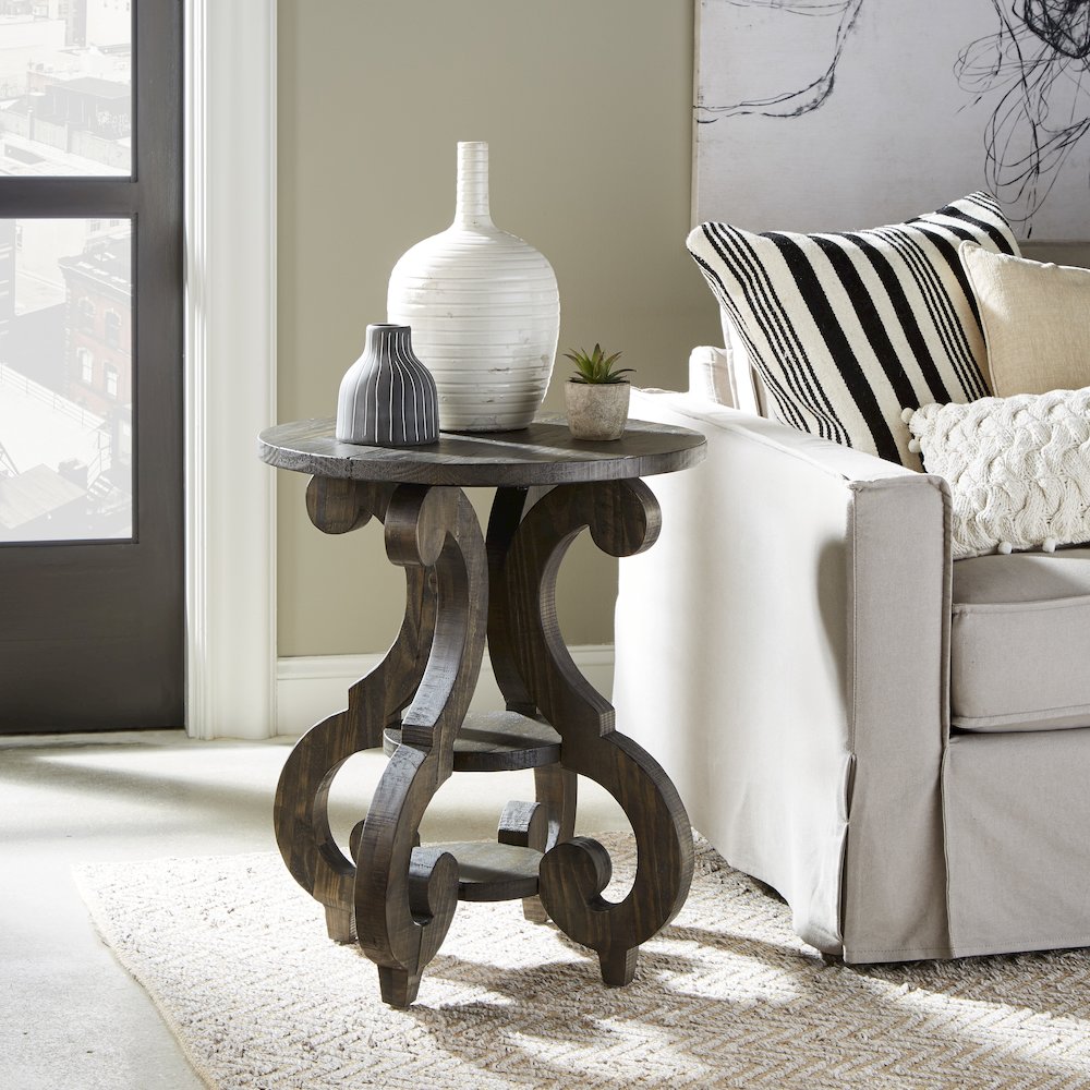 Bellamy Peppercorn Round Accent End Table