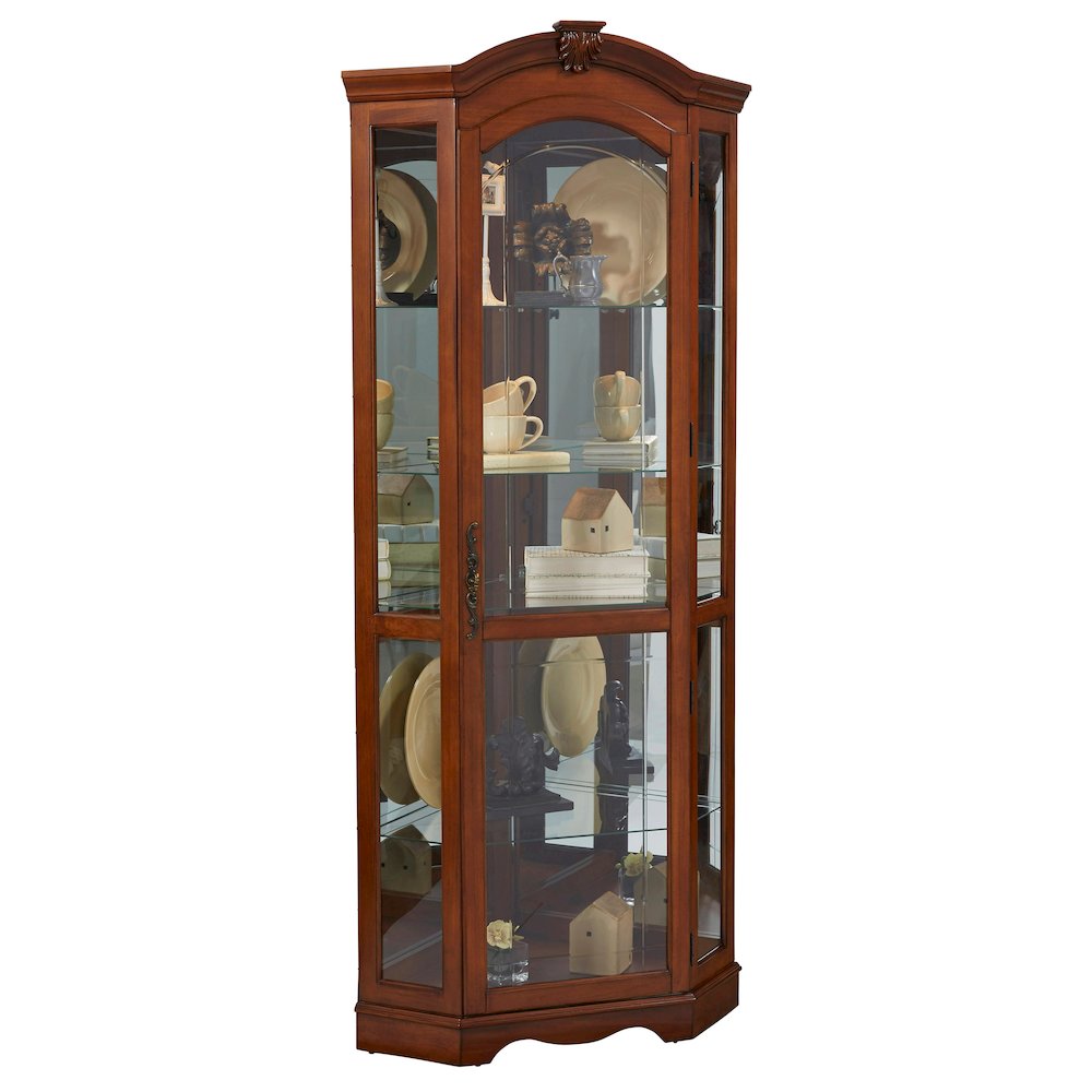 Pulaski Curios Warm Cherry Brown Mirrored Corner Curio Cabinet