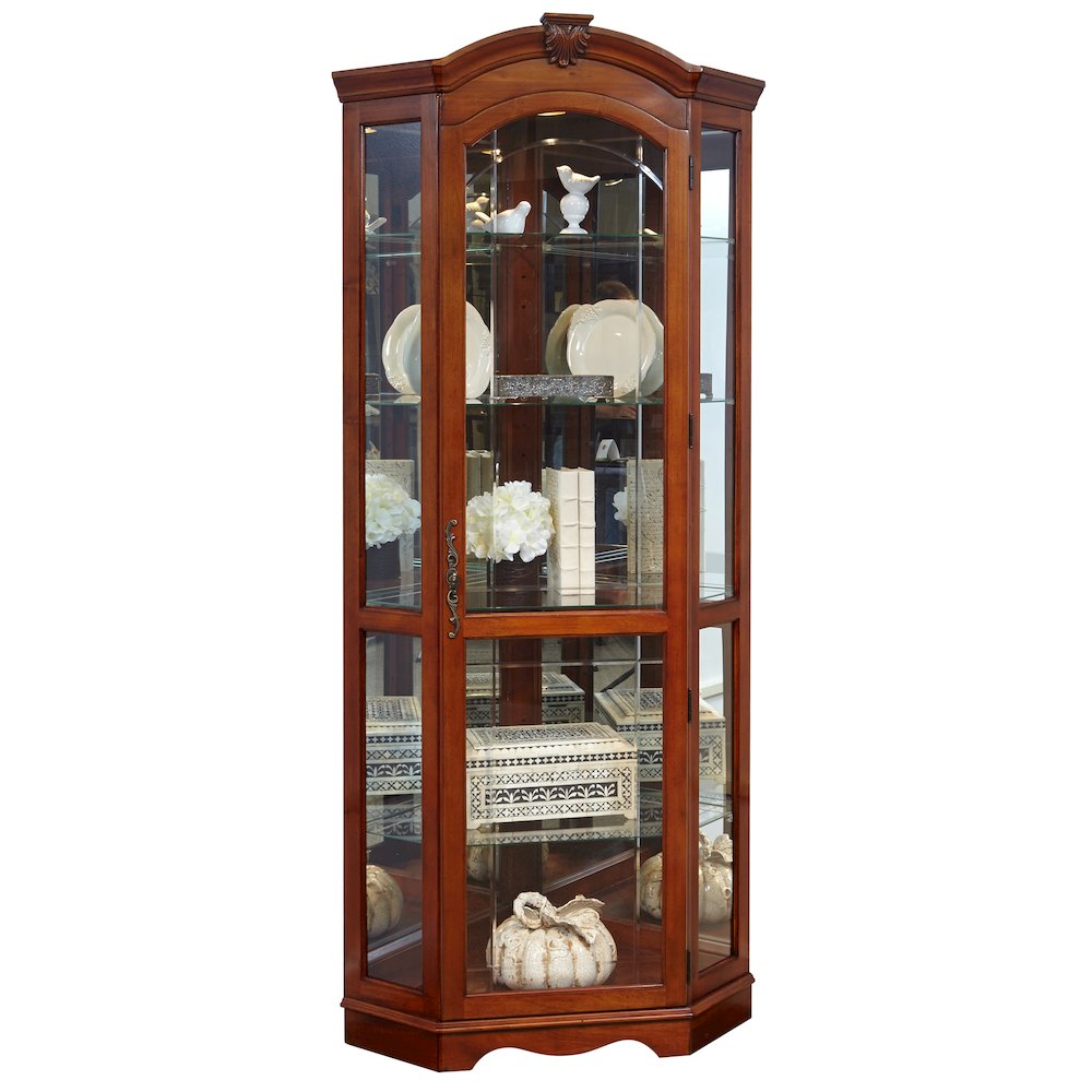 Pulaski Curios Warm Cherry Brown Mirrored Corner Curio Cabinet