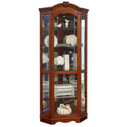 Pulaski Curios Warm Cherry Brown Mirrored Corner Curio Cabinet