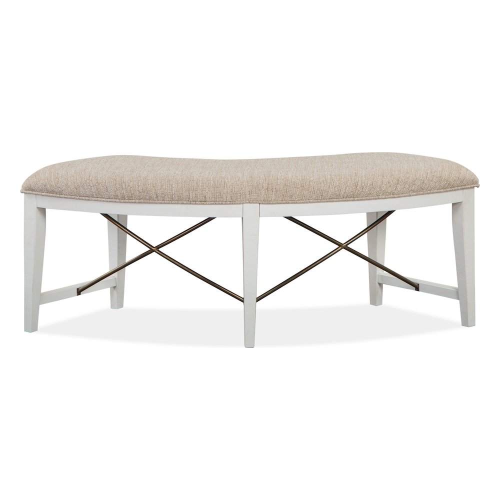 Heron Cove Chalk White And Dovetail Grey Upholstered Curved Bench