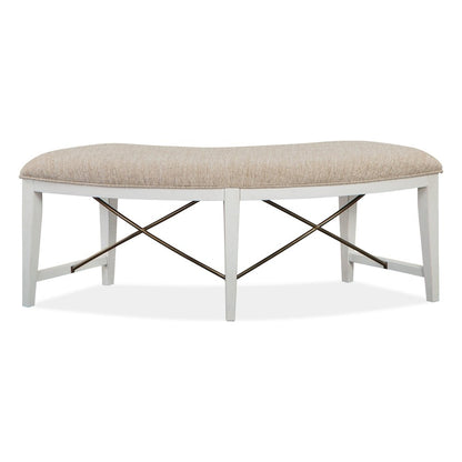 Heron Cove Chalk White And Dovetail Grey Upholstered Curved Bench