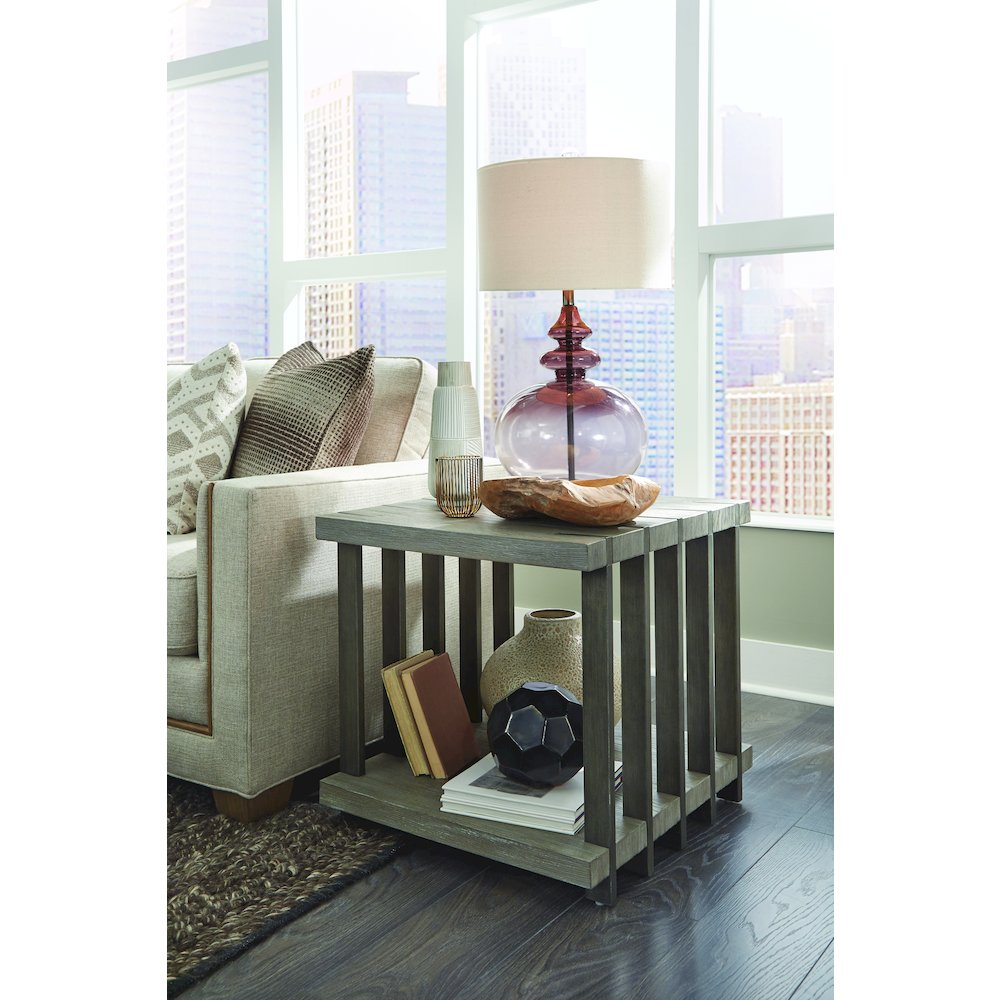Eldridge Weathered Gravel And Satin Bronze Rectangular End Table