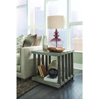 Eldridge Weathered Gravel And Satin Bronze Rectangular End Table