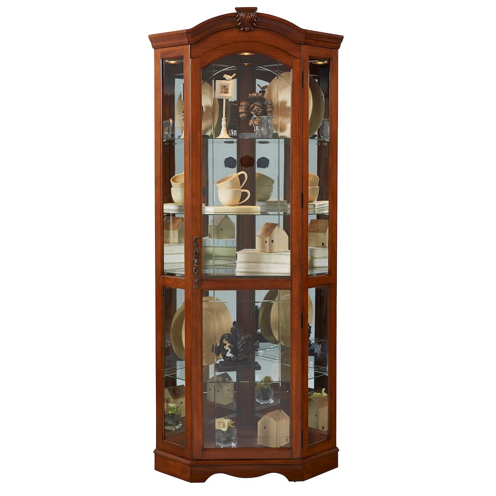 Pulaski Curios Warm Cherry Brown Mirrored Corner Curio Cabinet