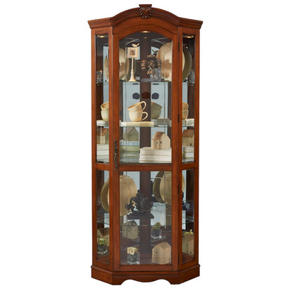 Pulaski Curios Warm Cherry Brown Mirrored Corner Curio Cabinet