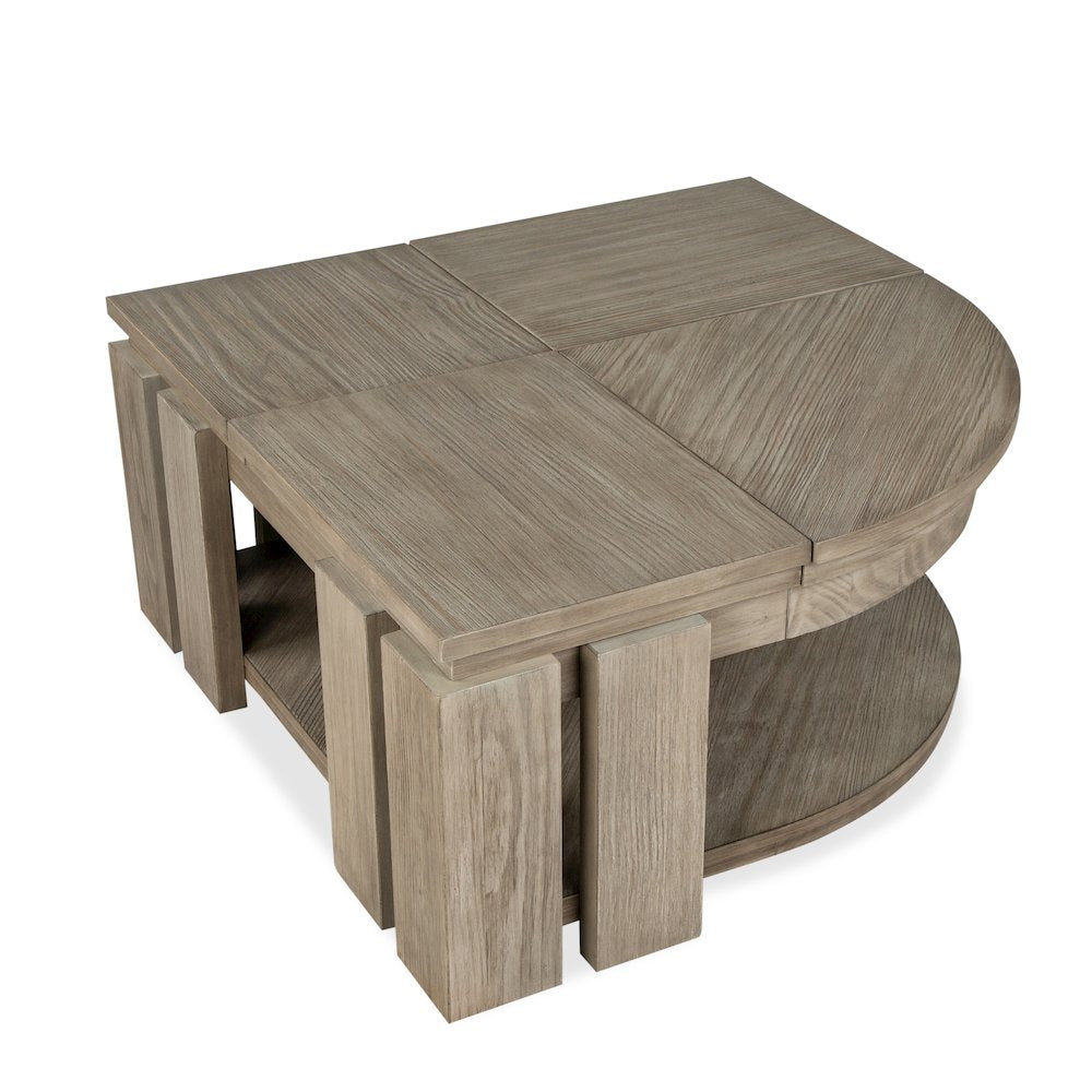 Conrad Stone Harbor Grey Pie Shaped Lift Top Cocktail Table With Casters