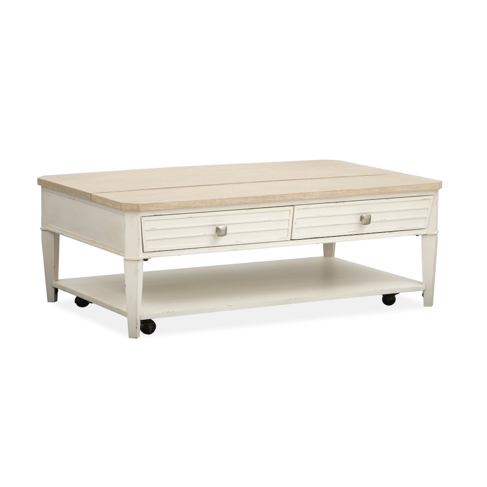 Echo Isles Sea Pearl And Driftwood Lift Top Storage Cocktail Table With Casters