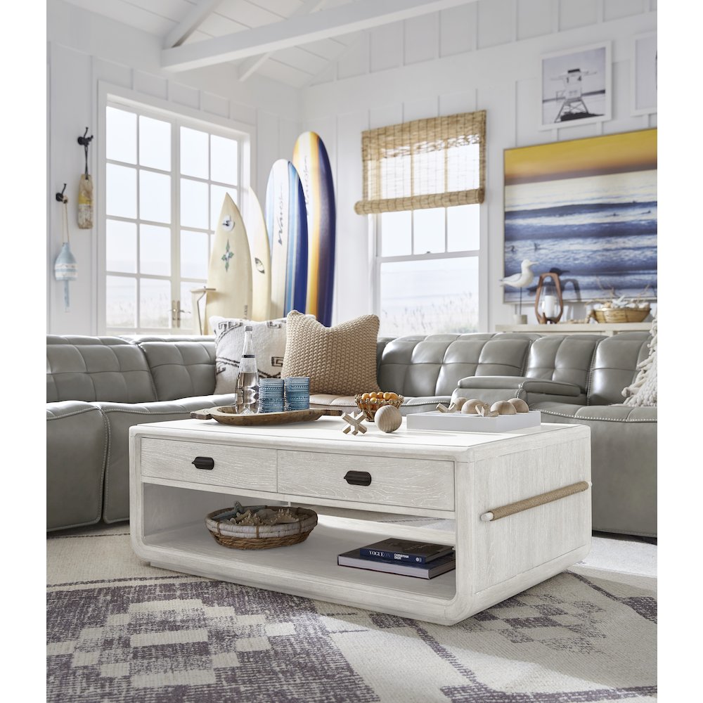 Sunset Cove Moonlight Pearl Rectangular Cocktail Table With Casters