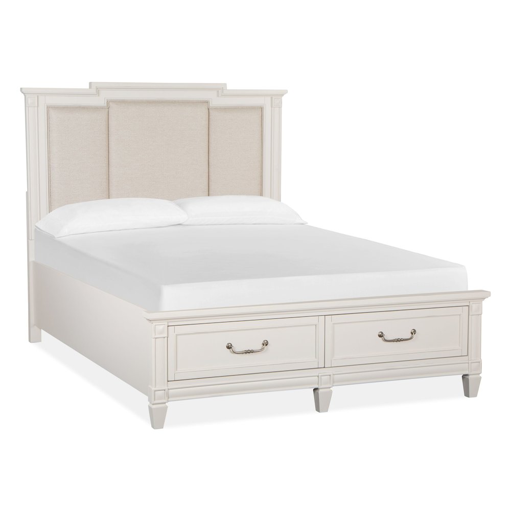 Egg Shell White With Slight Rub Through Queen Panel Upholstered Storage Bed