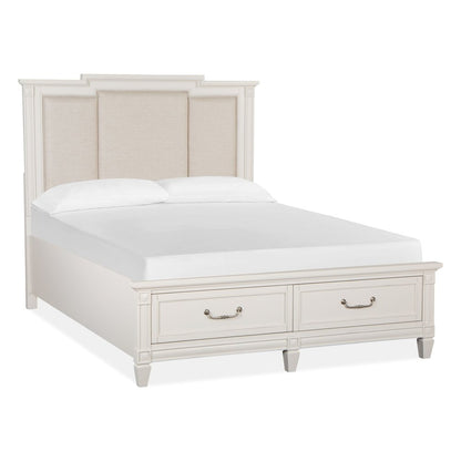 Egg Shell White With Slight Rub Through Queen Panel Upholstered Storage Bed