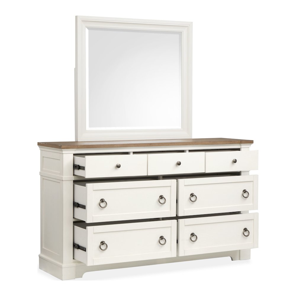 Kingston Whisper White And Cerused Nutmeg Drawer Dresser With Landscape Mirror