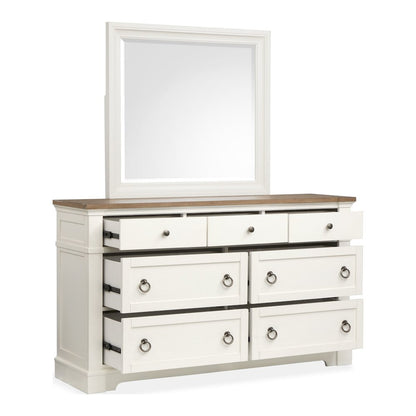 Kingston Whisper White And Cerused Nutmeg Drawer Dresser With Landscape Mirror
