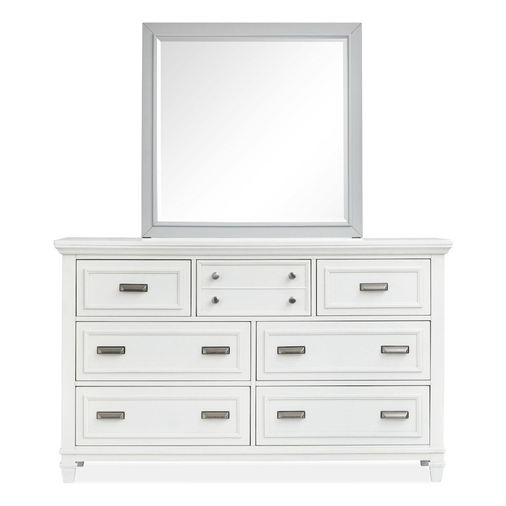 White Dove And Harbor Gray White Drawer Dresser With Grey Landscape Mirror