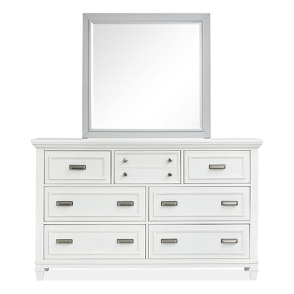 White Dove And Harbor Gray White Drawer Dresser With Grey Landscape Mirror