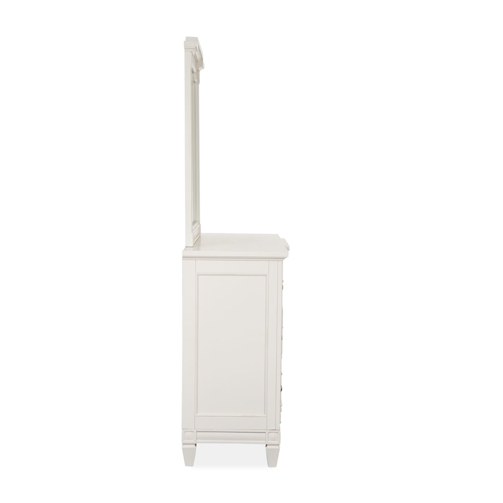 Egg Shell White With Slight Rub Through Drawer Dresser With Landscape Mirror
