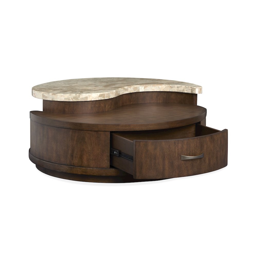 Mcpherson Burnt Umber Round Cocktail Table With Casters