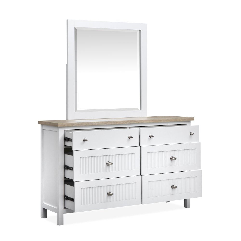 Windmill Harbour White Whisp And Sand Double Drawer Dresser With Portrait Mirror