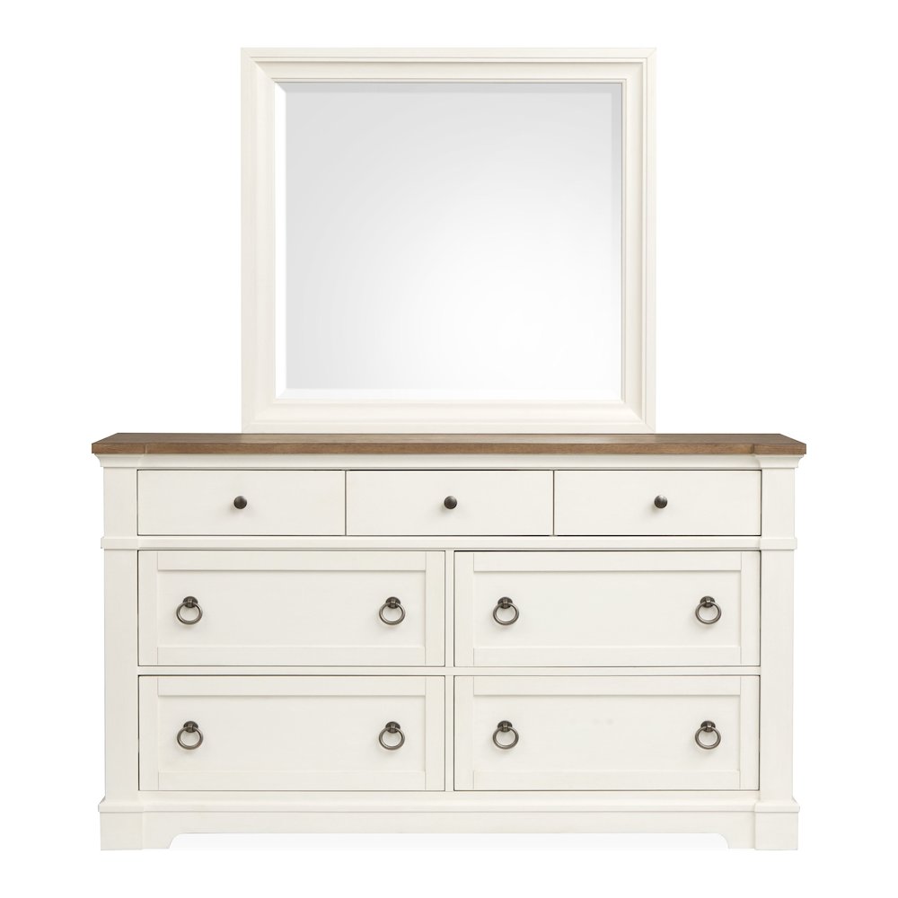 Kingston Whisper White And Cerused Nutmeg Drawer Dresser With Landscape Mirror