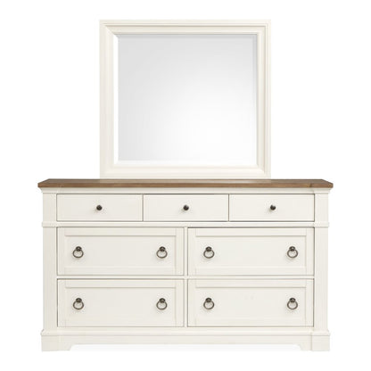 Kingston Whisper White And Cerused Nutmeg Drawer Dresser With Landscape Mirror