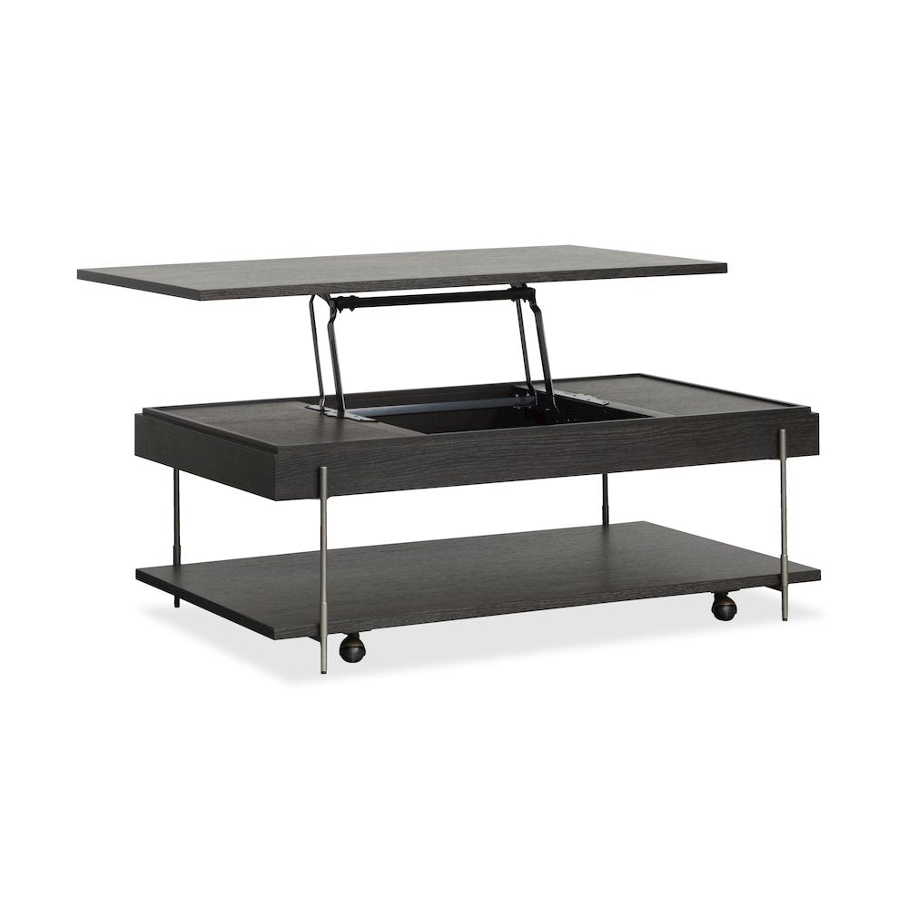 Spencer Dark Briarsmoke Lift Top Storage Cocktail Table With Casters