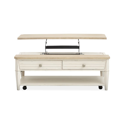 Echo Isles Sea Pearl And Driftwood Lift Top Storage Cocktail Table With Casters