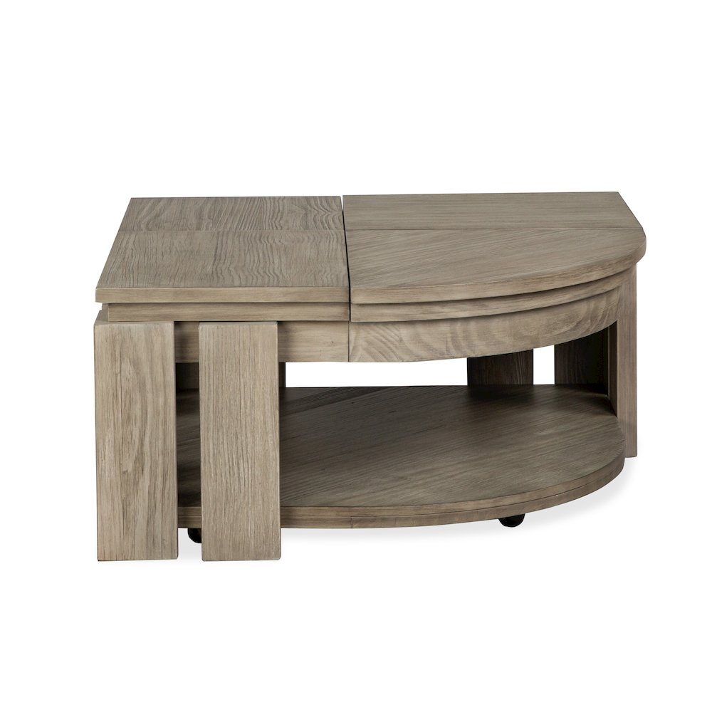 Conrad Stone Harbor Grey Pie Shaped Lift Top Cocktail Table With Casters