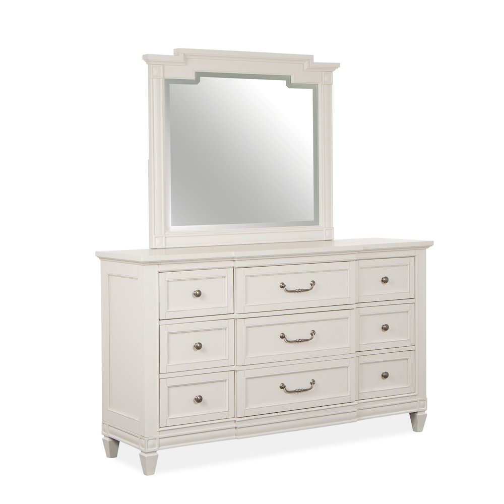 Egg Shell White With Slight Rub Through Drawer Dresser With Landscape Mirror