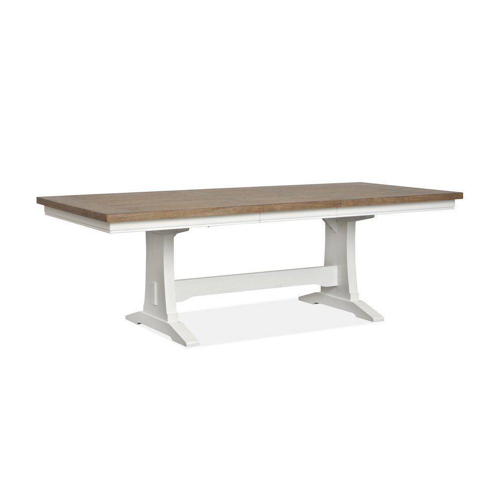 Kingston Whisper White And Cerused Nutmeg Extendable Trestle Dining Table