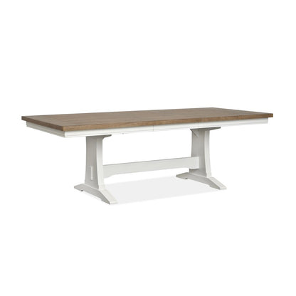 Kingston Whisper White And Cerused Nutmeg Extendable Trestle Dining Table