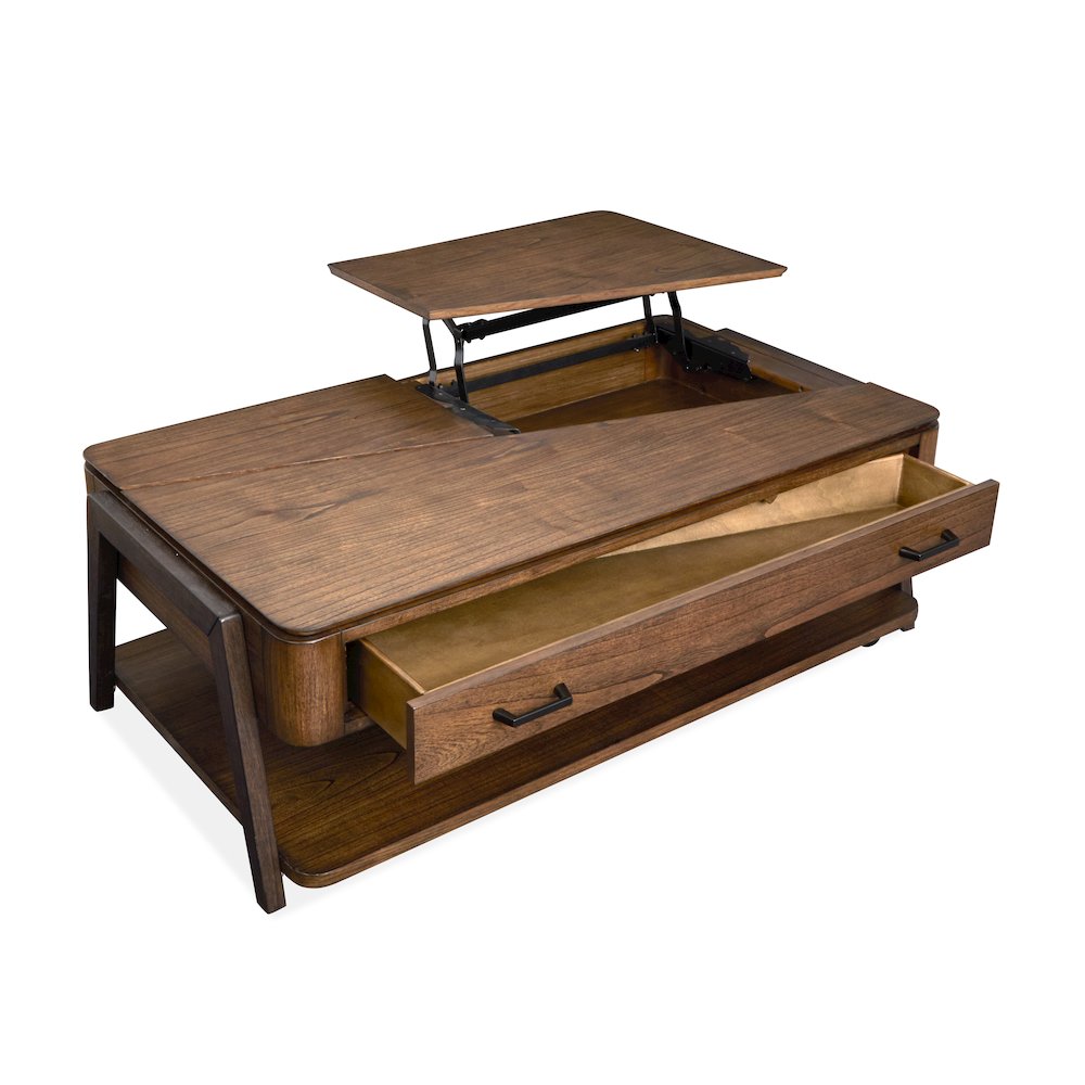 Milk Chocolate And Dark Chocolate Lift Top Storage Cocktail Table With Casters