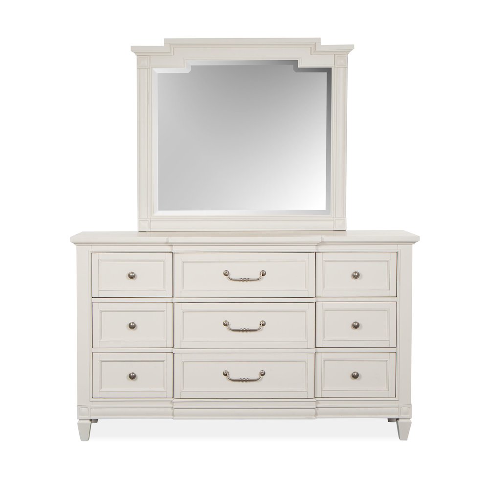 Egg Shell White With Slight Rub Through Drawer Dresser With Landscape Mirror