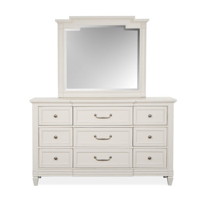 Egg Shell White With Slight Rub Through Drawer Dresser With Landscape Mirror