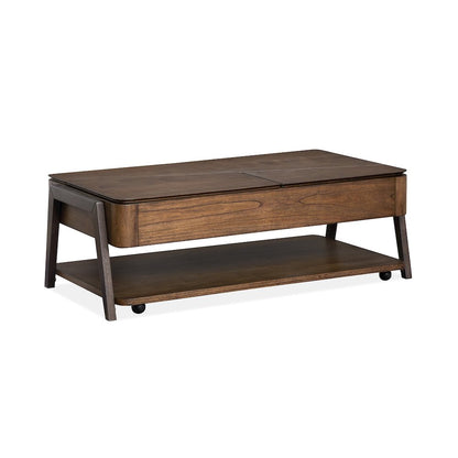 Milk Chocolate And Dark Chocolate Lift Top Storage Cocktail Table With Casters
